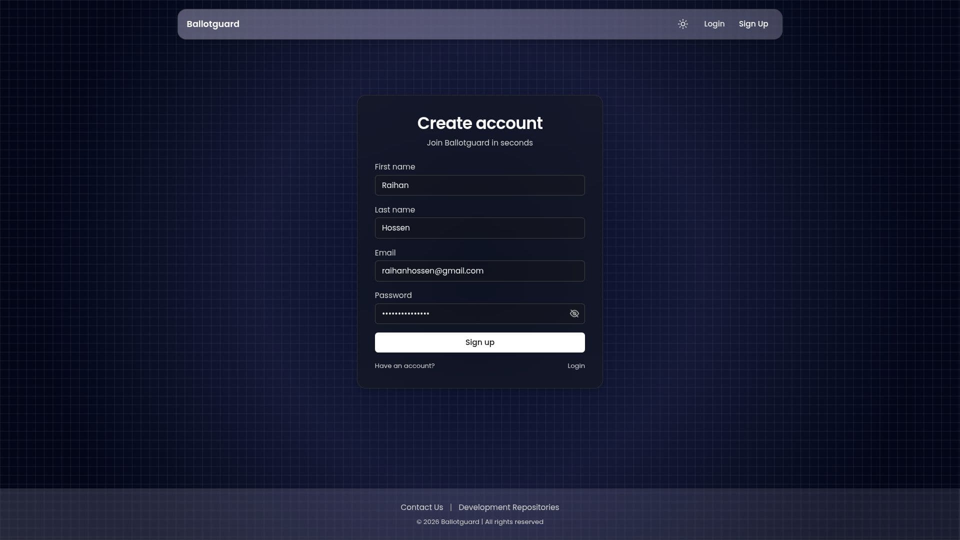 Signup Page